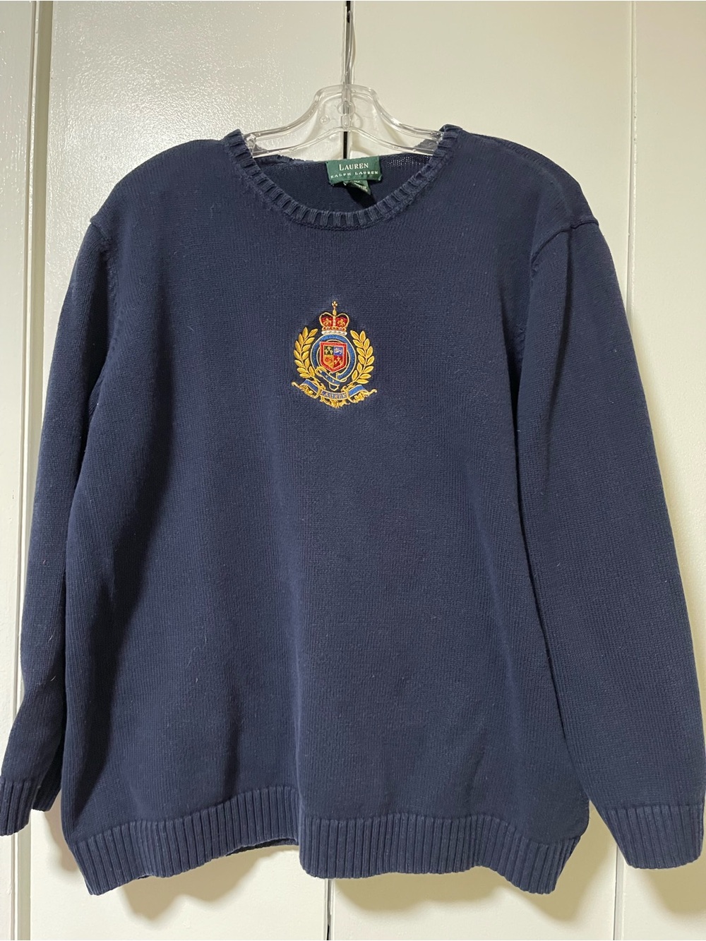 Lauren Ralph Lauren Navy Crewneck Sweater with Embroidered Crest
